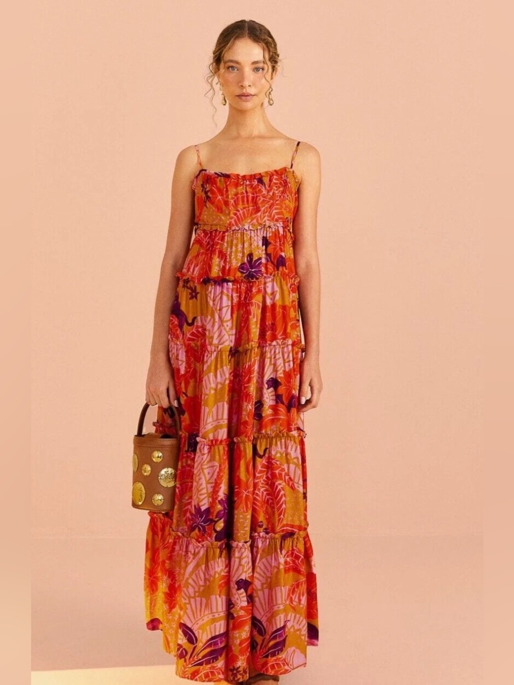 Farm Rio Floral Maxi Dress in Red & Pink Size Medium Like New - Picture 6 of 7